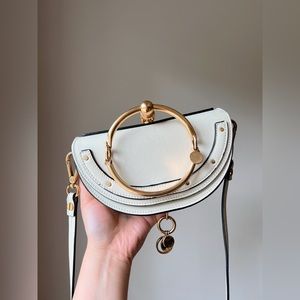 Chloe Nile Minaudière Leather Bracelet Crossbody Bag in Off white